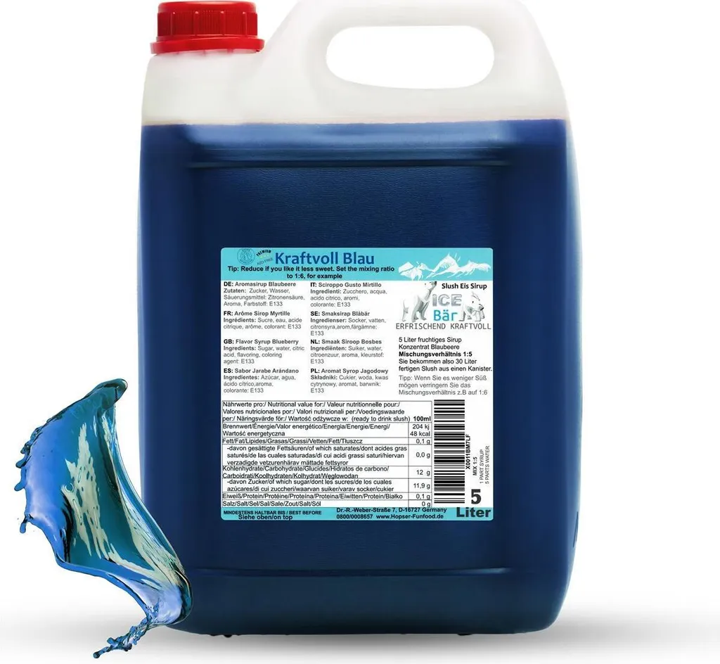 ICE BÄR Sirup Slush Konzentrat AZO FREI Kraftvollblau Blaubeere 5 Liter