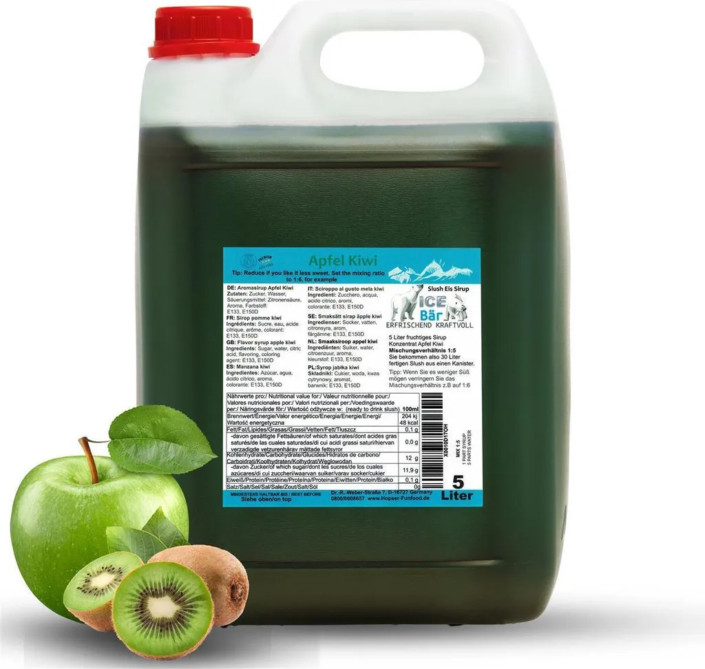 ICE BÄR Slush Sirup Konzentrat AZO FREI Apfel Kiwi 5 Liter