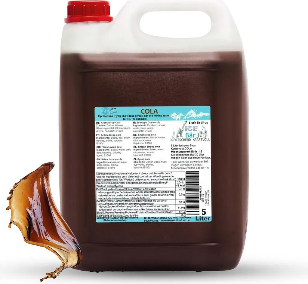 ICE BÄR Slush Sirup Konzentrat AZO FREI Cola 5 Liter