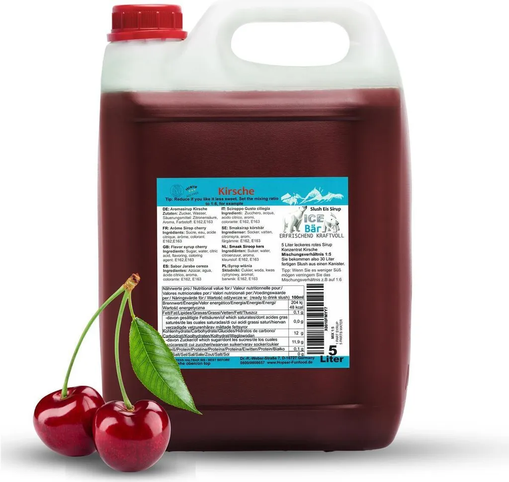 ICE BÄR Slush Sirup Konzentrat AZO FREI Eis Kirsche 5 Liter