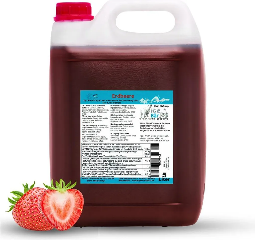 ICE BÄR Slush Sirup Konzentrat AZO FREI Erdbeere 5 Liter