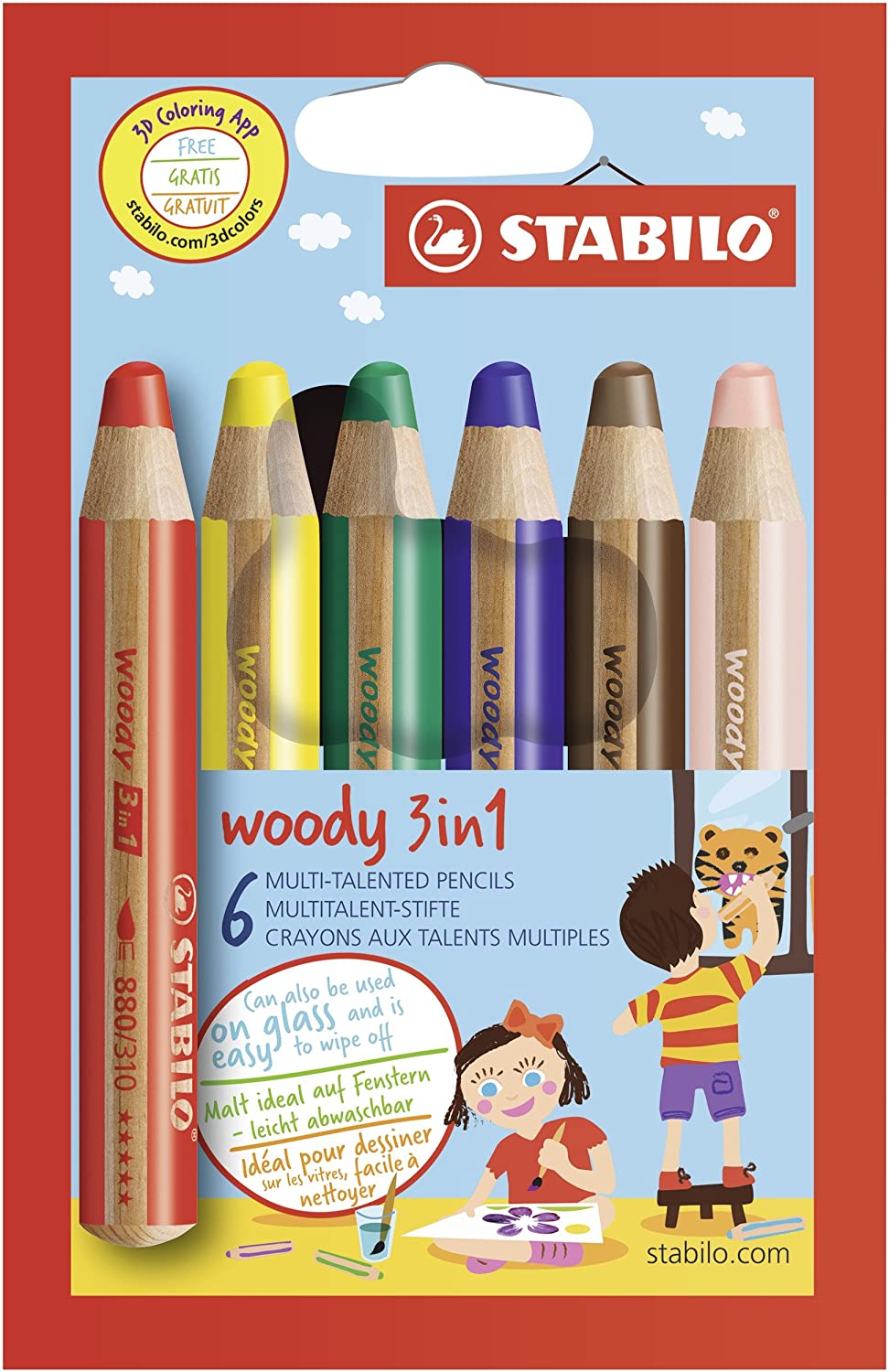 Stabilo Woody 3-in-1 Coloured Pencil, Watercolour and Wax Crayon, multicolo