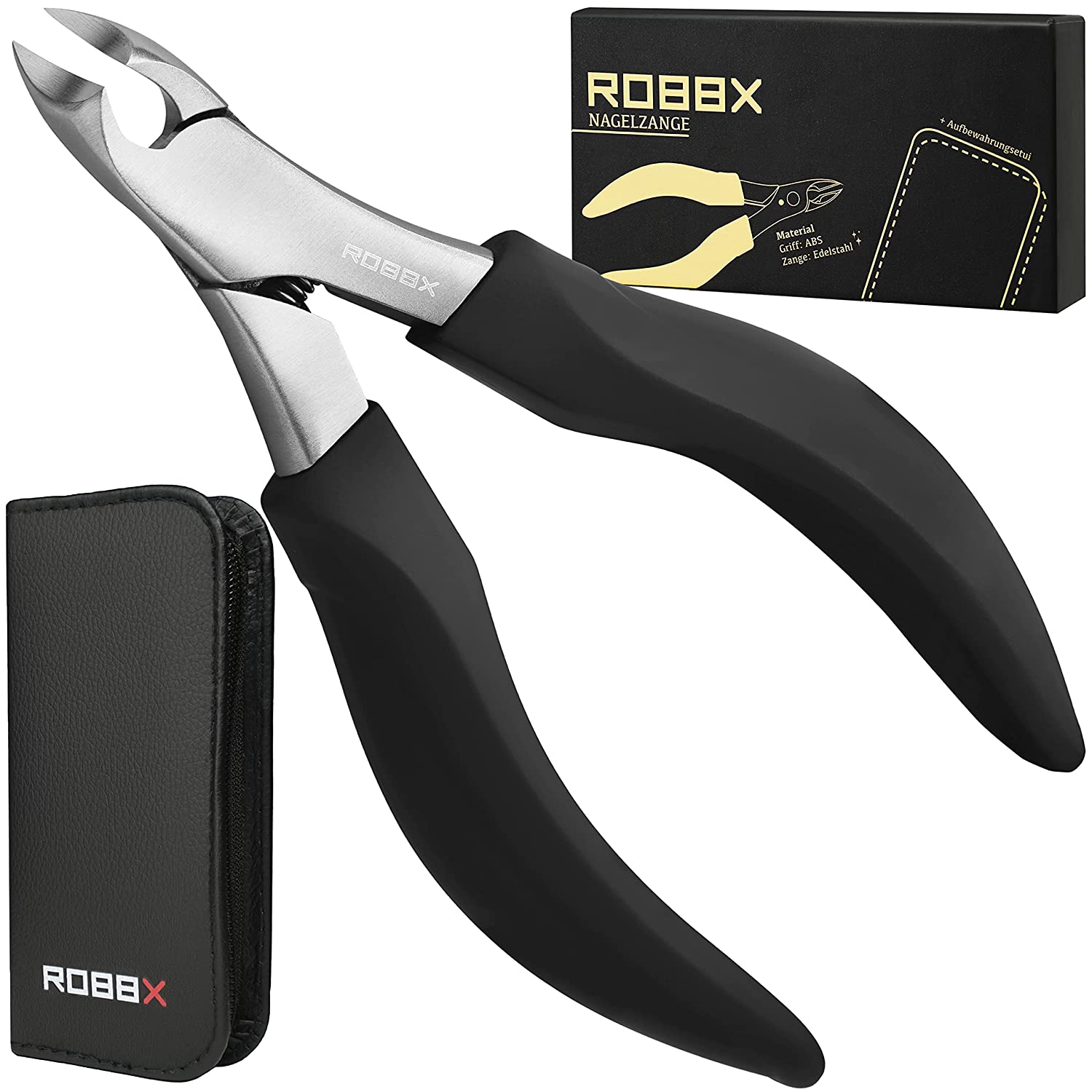 robbx ROBBX® Professional Nail Clippers, Head Cutter for Strong Toenails, Head Nipper for Thick Nails for Foot Care, Soft Grip, Sturdy Leather Case