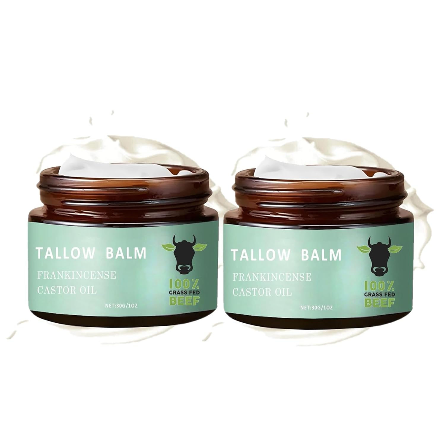 Pack of 2 Tallow of Grass-Fed Cattle with Frankincense Oil and Castor Oil, Beef Tallow Castor Oil Frankincense, Beef Tallow Moisturizing Cream for Skin, Sebum and Honey Balm for Face, Body