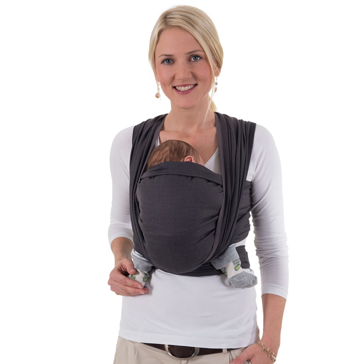 Hoppediz Baby Design Carrier Sling Newborn from Birth with Illustrated Binding Instructions Tested for Harmful Substances 100% Cotton London Grey 4.60 m