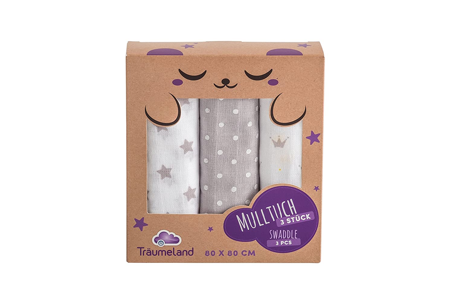 Träumeland TT90002 Muslin Cloths / Cloth Nappies / Burp Cloths Set of 3 Crown Gold