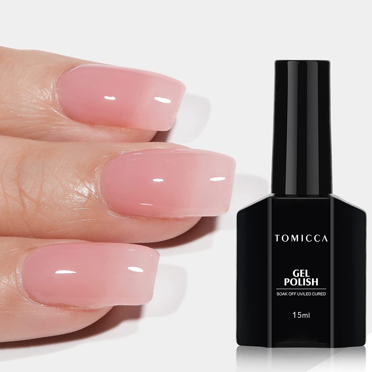 TOMICCA UV Nail Polish Milky Pink 15 ml Soak Off UV LED Gel Nail Polish Translucent Pink for Nail Art Gel Nail Design, ‎style_a