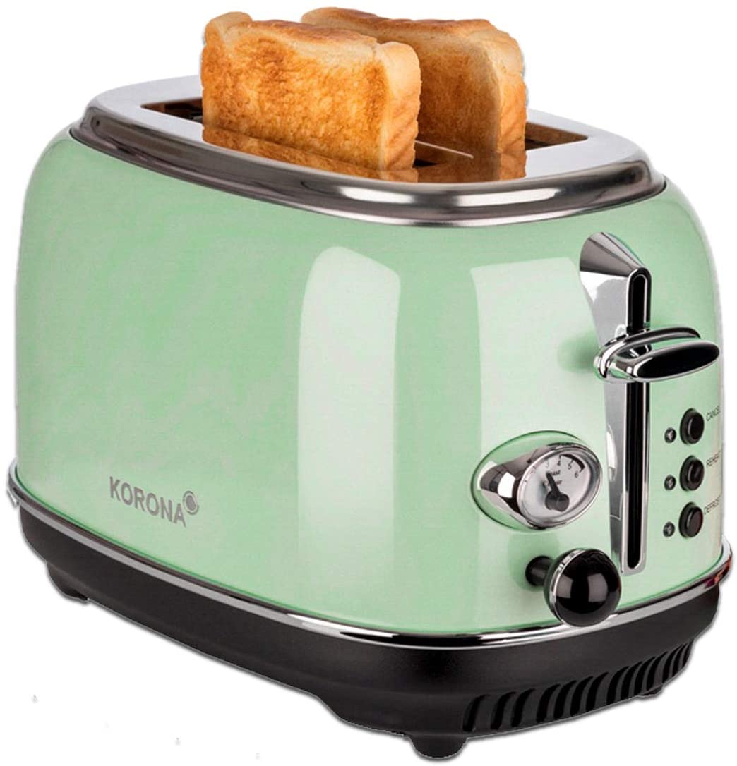 Korona 21665 toaster, 2 slices, mint, toasting degree display, thawing, roasting, warming up, 810 watts, bun attachment, crumb tray, bread slice centering