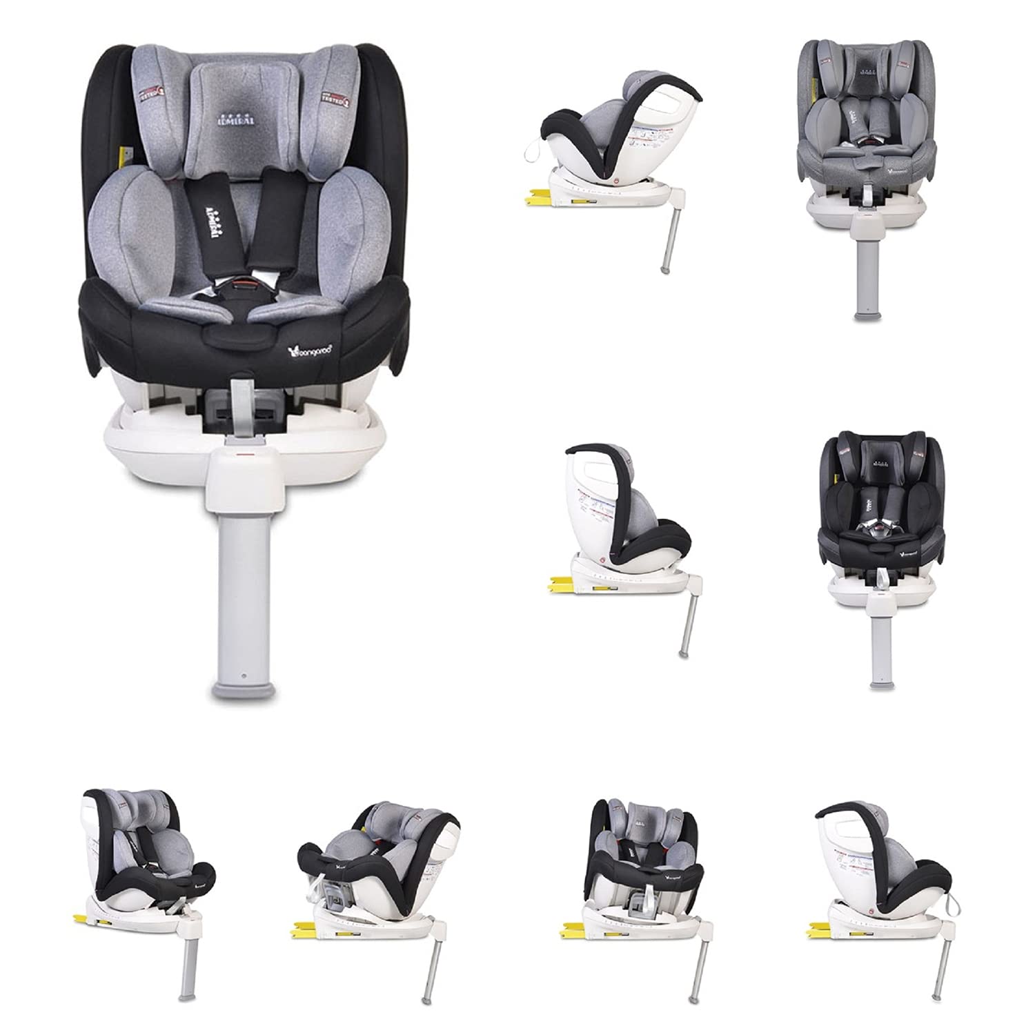 Cangaroo Admiral ISOFIX Child Seat Group 0/1/2/3 (0-36 kg) Rotatable Adjustable Colour: Dark Grey