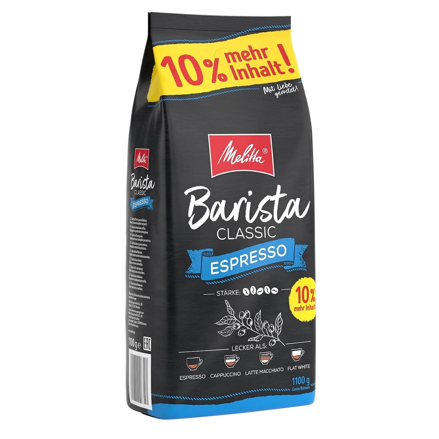Melitta Barista Classic Espresso, Whole Coffee Beans 1.1 kg, Unground, Coffee Beans for Fully Automatic Coffee Machine, Strong Roast, Strength 5