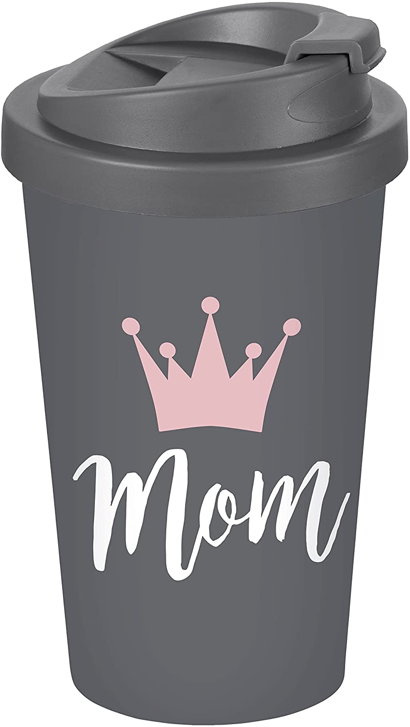 Infinite by Geda Labels (Infkh) Coffee to Go Cup with \"Mom, Plastic, 9 x 9 x 17 cm Grey