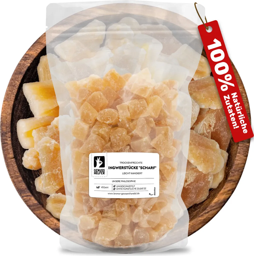 Ginger 1Kg, candied ginger - Ginger, dried fruits unsulfured, dried ginger, ginger cubes, candied ginger spicy