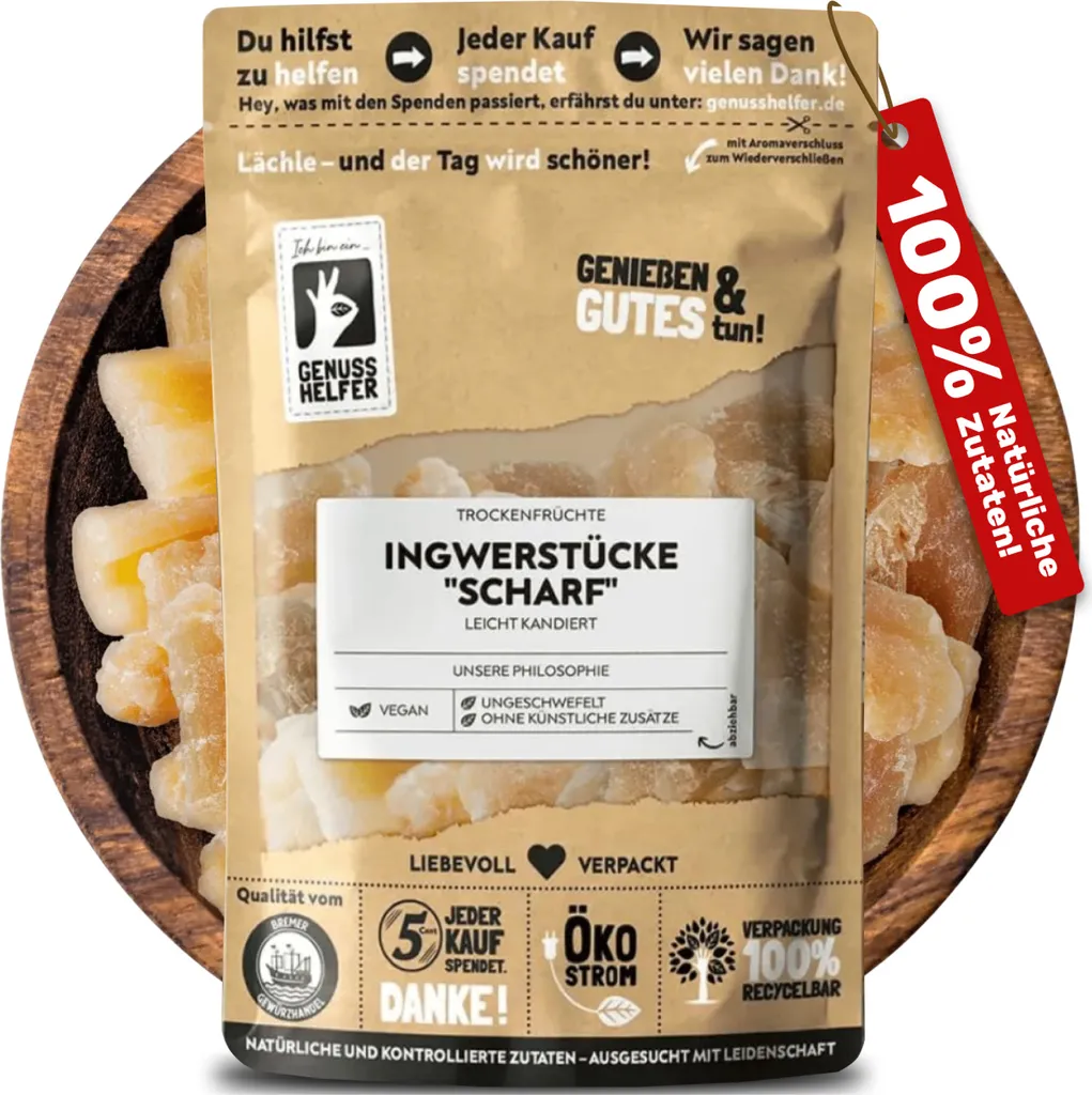 Ginger, candied ginger - Ginger, dried fruits unsulfured, dried ginger, ginger cubes, candied ginger spicy, 600g