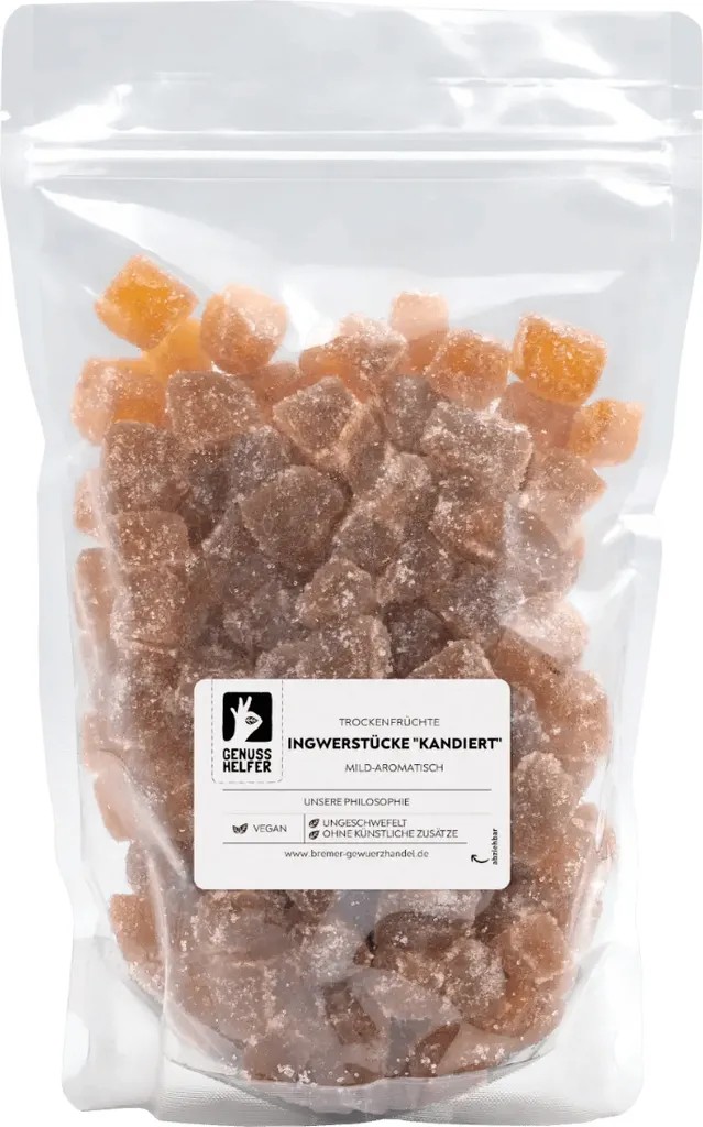 Ginger pieces, candied, mild in taste, delicious snack, 1 kg