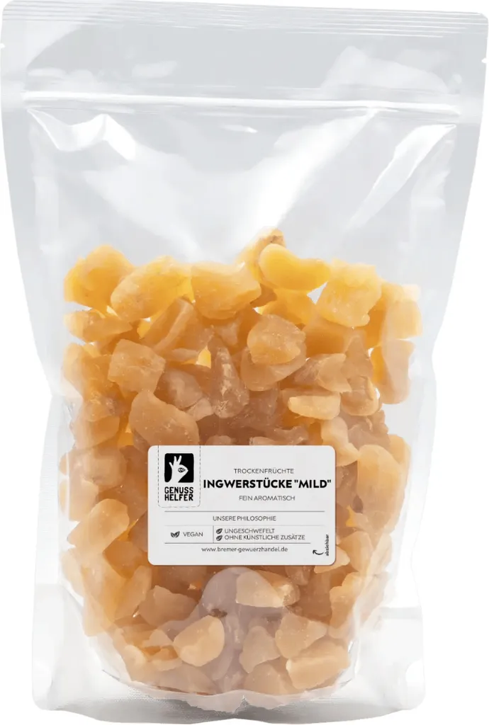 Ginger pieces mild, candied, mild in taste, delicious snack, 1kg