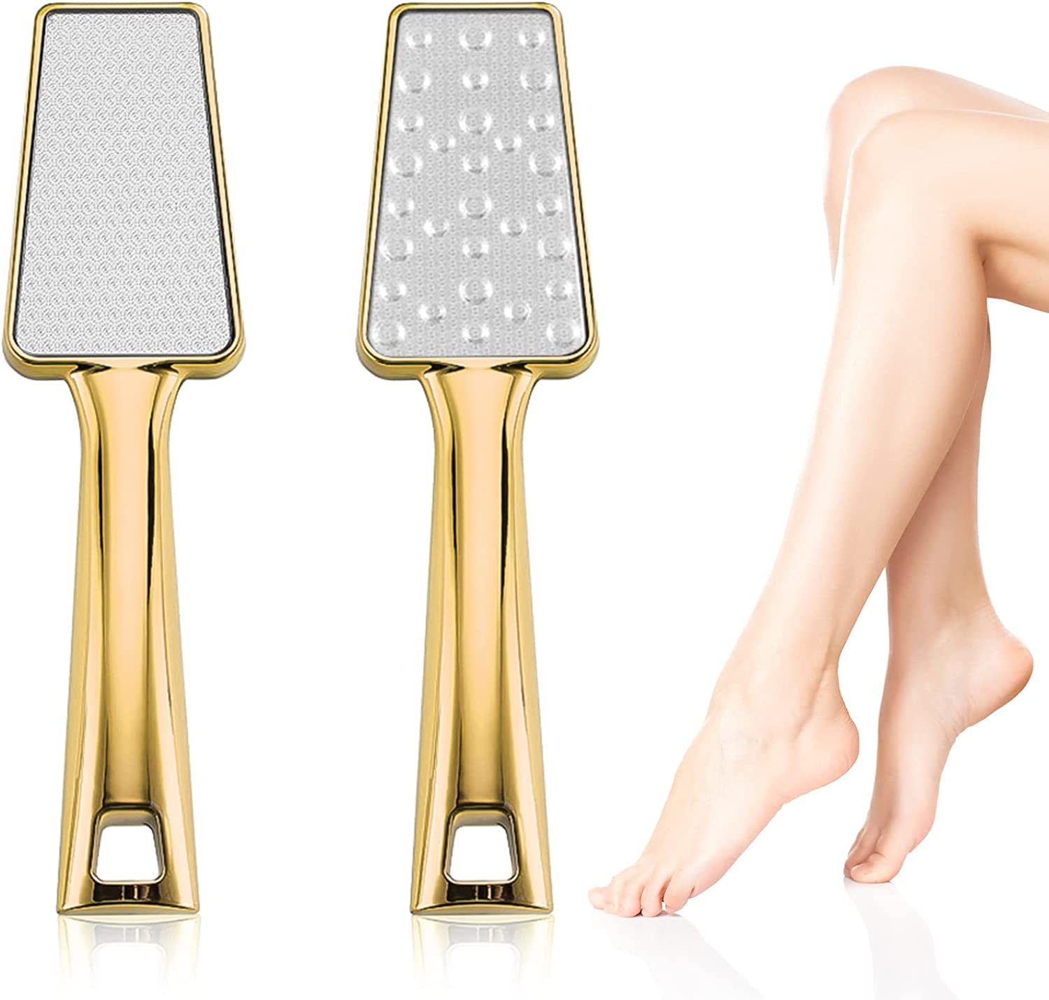HUIEYE Callus File Foot File, Double-Sided Stainless Steel Callus Remover Foot Rasp Pedicure Foot Care Callus Slicer Rustproof for Wet and Dry Use Removes Feet Dead Callus (Rose Gold)