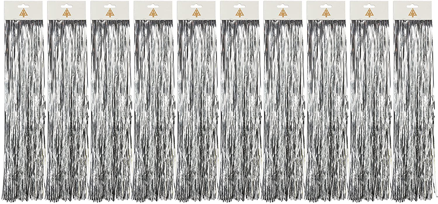 PartyMarty Pack of 10 Silver Tinsel Silver Gloss Smooth 50 cm - Tree Decora