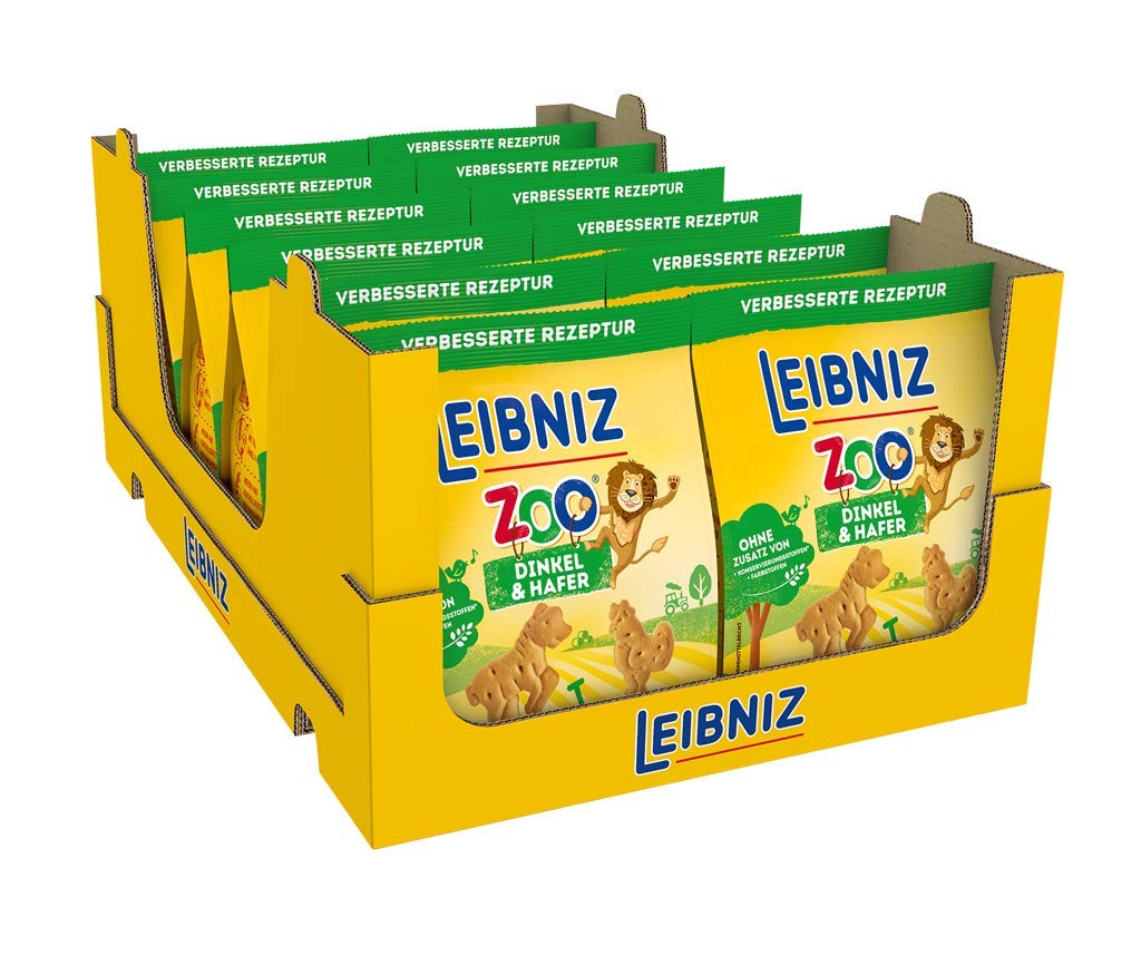 LEIBNIZ ZOO mit Dinkel & Hafer - 12er Pack – Mini-Butterkekse in lustigen Tier-Motiven für Kinder - ohne Palmöl – im Vorteilspack (12 x 125 g)