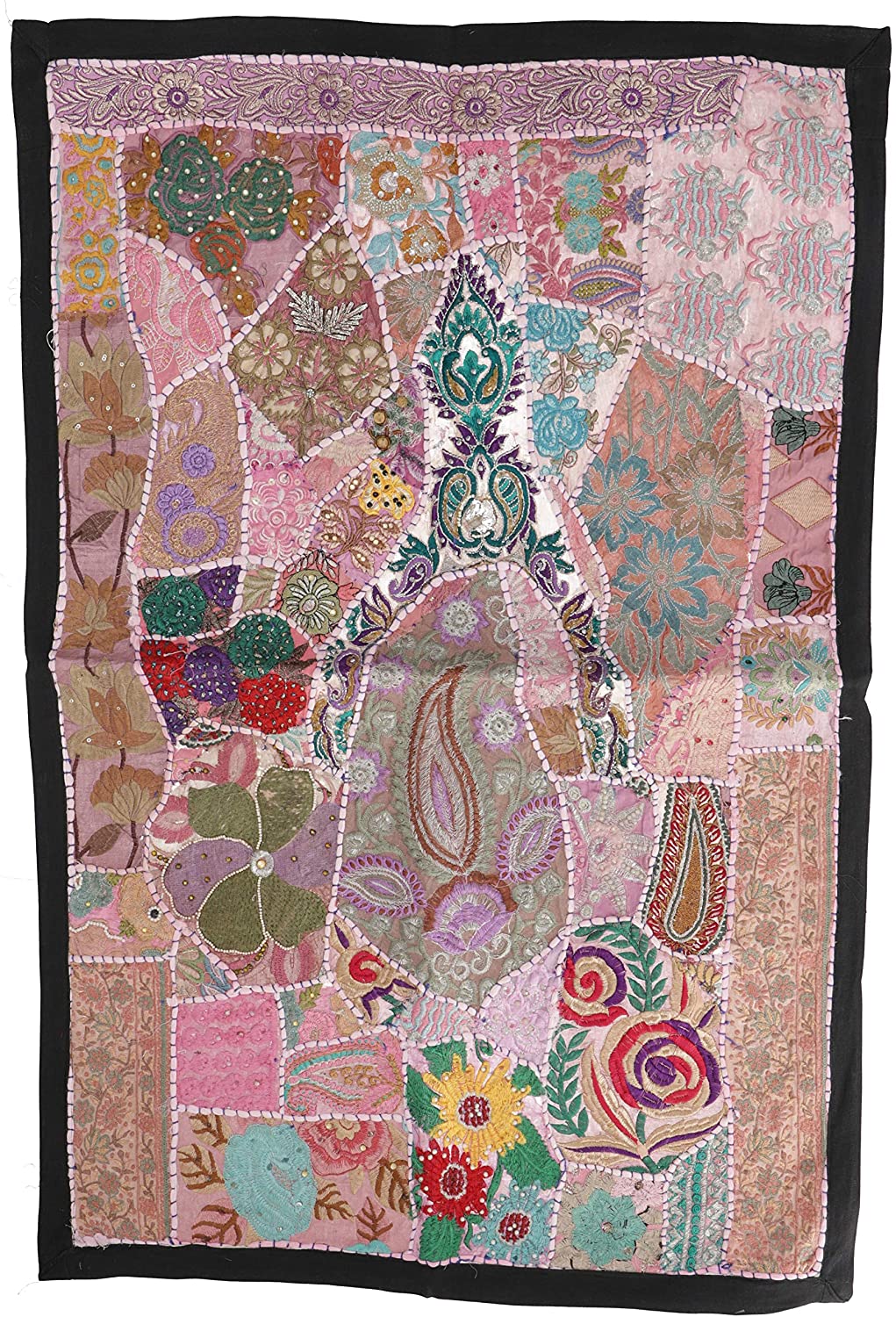 Guru-Shop Indian Tapestry Patchwork Wall Hanging With Elephant, 65 X 90 X 0