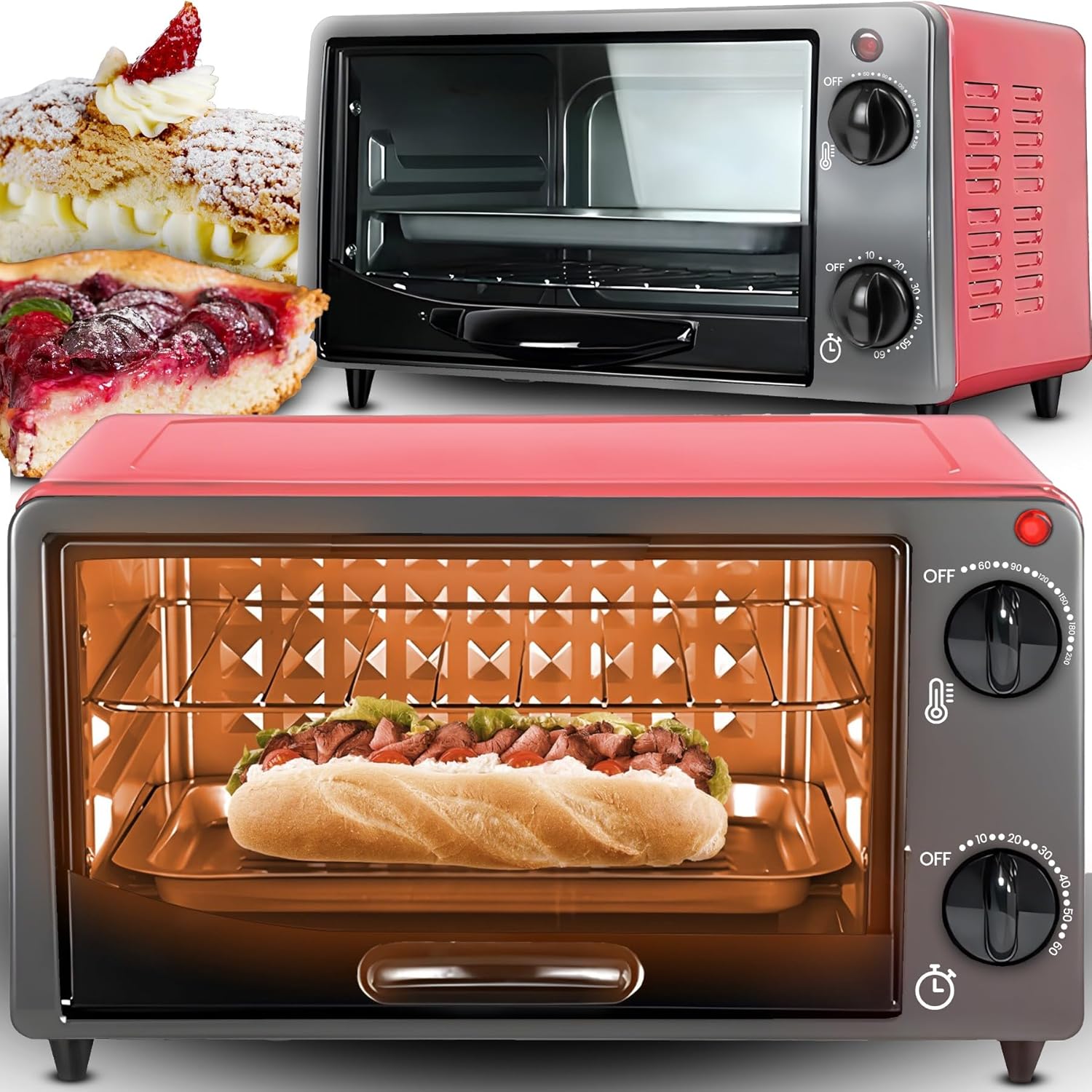 Retoo Mini Oven, Versatile Oven with 10 Liters, Baking and Toaster Oven, 600 W, Pizza Oven, Temperatures from 0 to 250 °C, Mobile Oven for Pizza, Casseroles, Cakes, Buns 34.5 x 20 x 18 cm