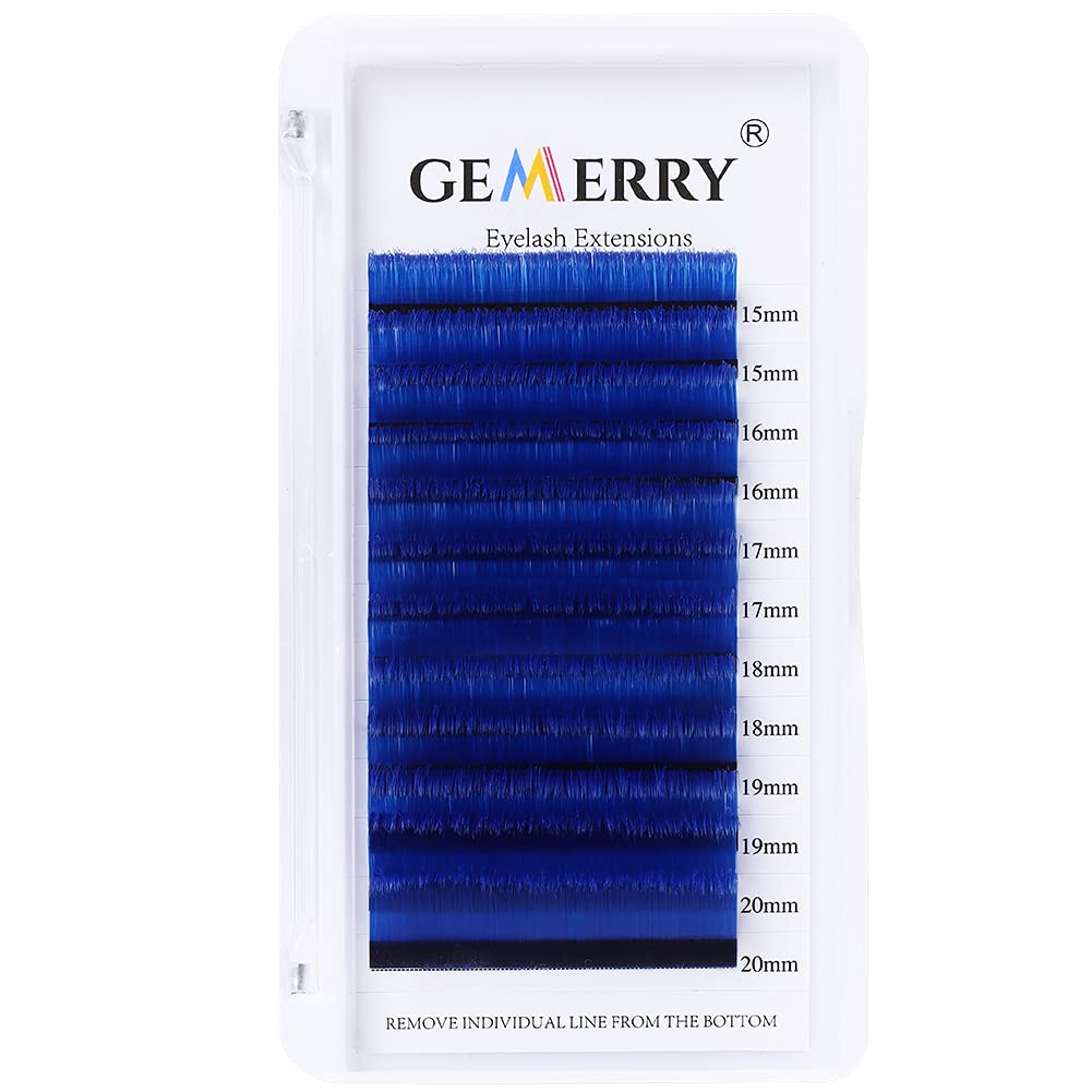 Gemerry Blue Eyelashes, Colourful Volume Eyelashes, Self-Fanning C Curl, 15-20 mm Mix Easy Fan Volume Eyelashes, Lash Extensions (Blue 15-20Mix, C-0.07), ‎blue