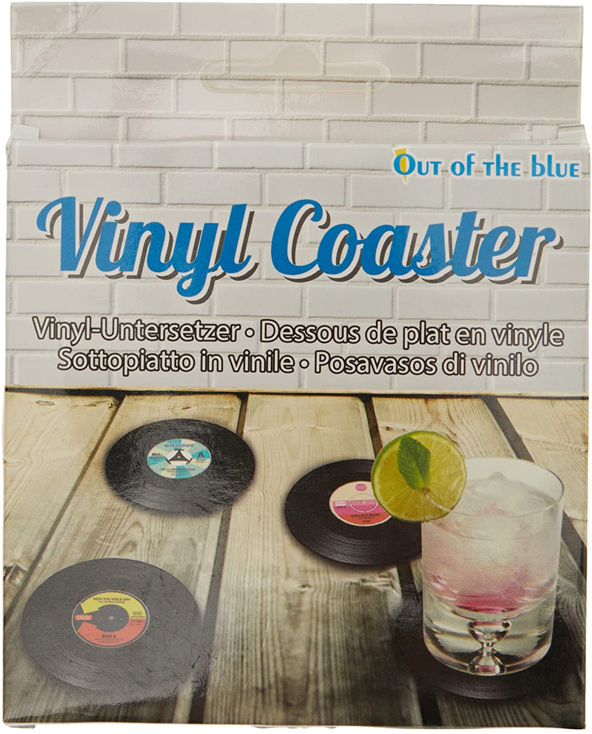 Out of the Blue 71/3075 Coaster in Vinyl Record Design, Offers Protection Against Marks, Stains, Heat and Scratches, Approx. 11 cm, Set of 4 in Gift Box