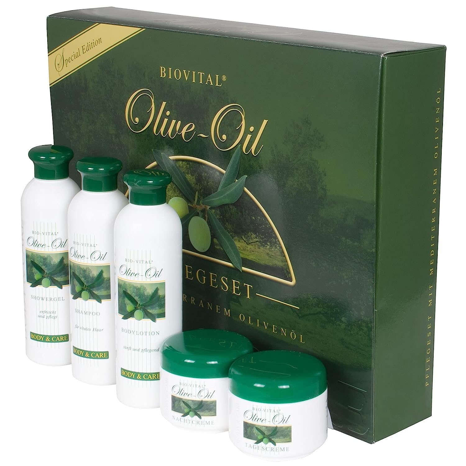 Olive Oil Care Set 5-Piece Olive Body Lotion Wellness Set for Men and Women Gift Set Cream Shampoo Shower Gel