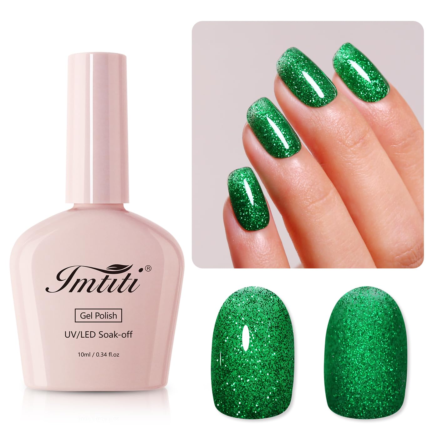 Imtiti UV Nail Polish Glitter, 10 ml Christmas Green Glitter UV Gel Nail Polish Soak Off LED Gel Nail Polish Autumn Winter Gel Nail Polish DIY Nail Art Starter Manicure Salon Gel Polish UV Kit