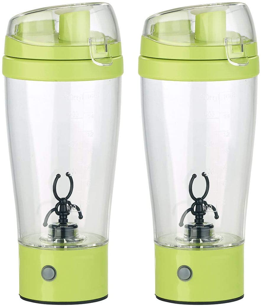 Rosenstein & Söhne Mixing Cups: Set of 2 Self-Stirring Drinking Cups with Electric Whisk, BPA-Free (Electric Shaker)