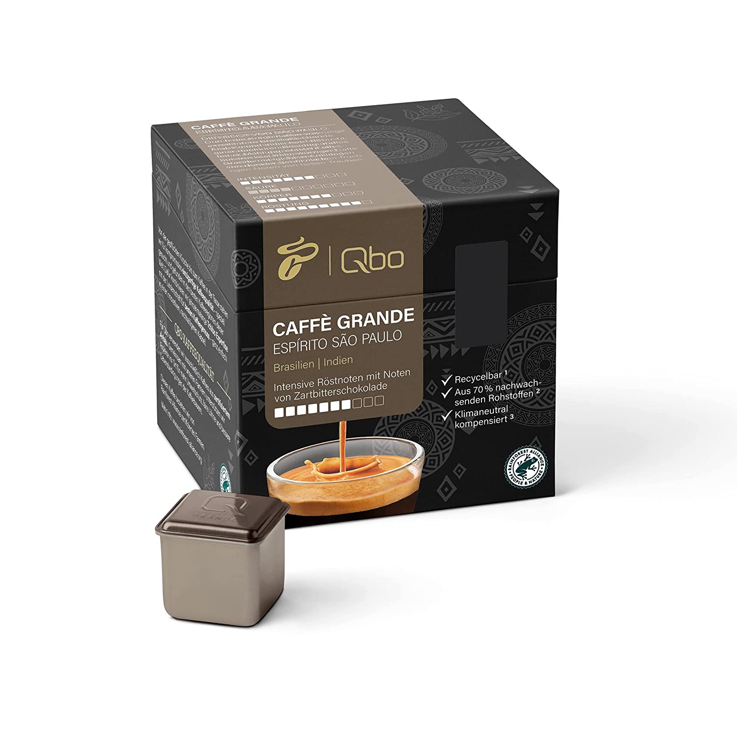 Tchibo Qbo Caffè Grande Espírito São Paulo Premium Kaffeekapseln, 27 Stück (Caffè Grande, Intensität 7/10, hocharomatisch), nachhaltig, aus 70% nachwachsenden Rohstoffen & klimaneutral kompensiert