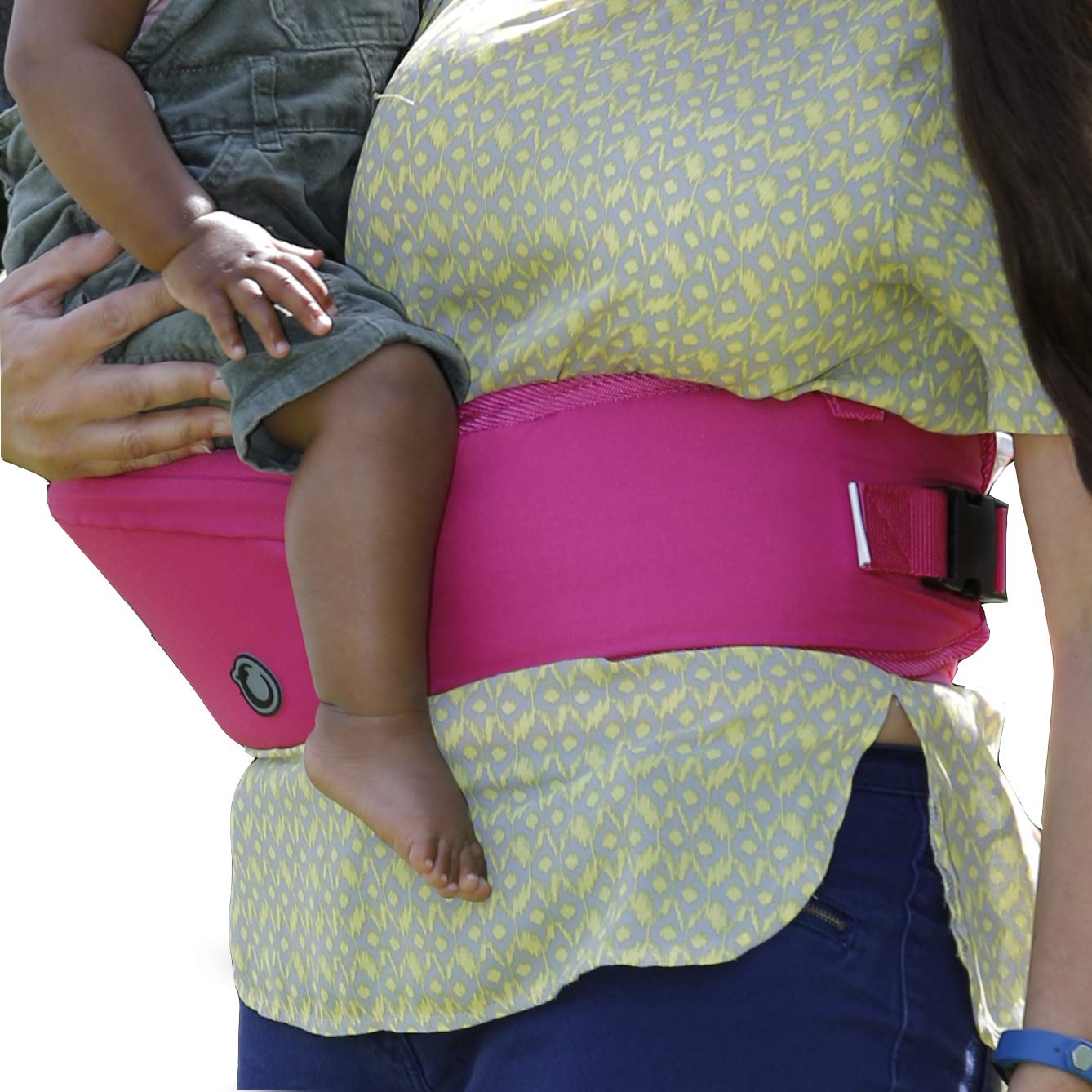 The Hipseat baby carrier from Hippychick - the uncomplicated hip seat that protects your back - pink.