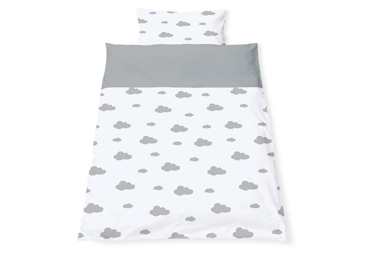 Pinolino 630012-8 Reversible Bed Linen for Cot \'Wölkchen\' 2-Piece Grey
