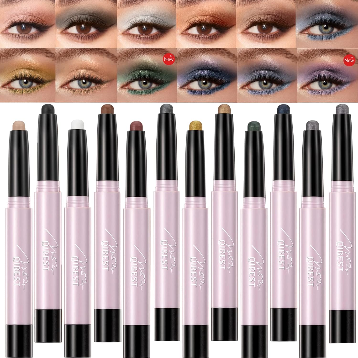 LuckNest 12pcs Eyeshadow Pen Set, Matte and Shimmer Creamy Eyeshadow Pencil, Smooth Cream Eyeshadow Pencil, Colored Pencil, Waterproof, Durable
