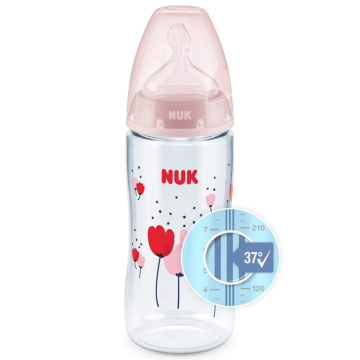 NUK First Choice+ Baby Bottle with Temperature Control Display pink