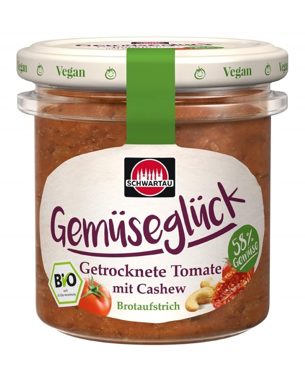 Schwartau Vegetable Happiness Dried Tomato with Cashew, Vegan Organic Vegetable Spread, 135 g