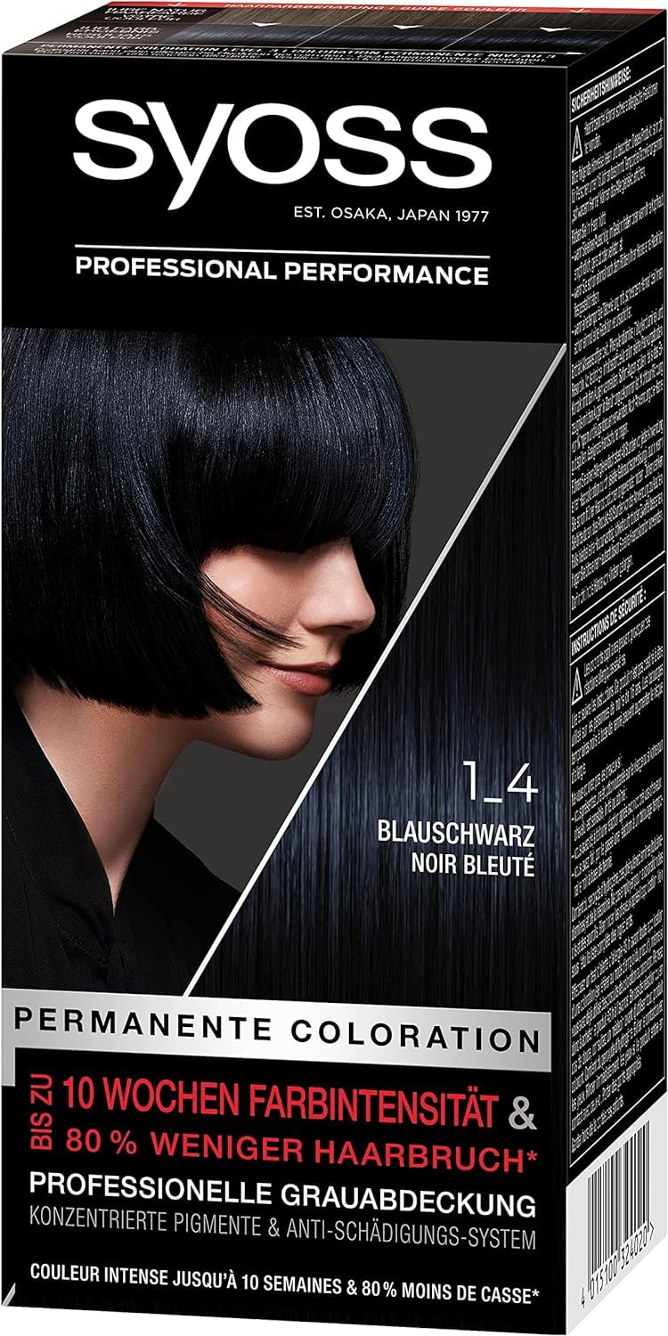 Syoss Color Coloration Hair Dye, 1_4 Blue Black Level 3 (3x 115 ml), Permanent Coloration for up to 10 Weeks of Color Intensity and 70% Less Hair Breakage*