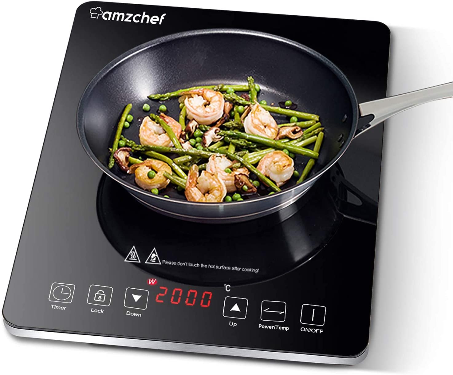 AMZ boss Induction Hob, Single Induction Hob with Black Polished Crystal Glass Surface, Sensor Touch Control and Safety Lock, 2000 W