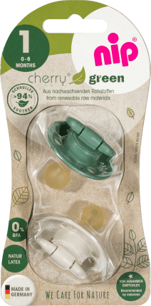 NIP Pacifier Cherry green, Gr.1, beige/dark green, 0 - 6 months, 2 pcs
