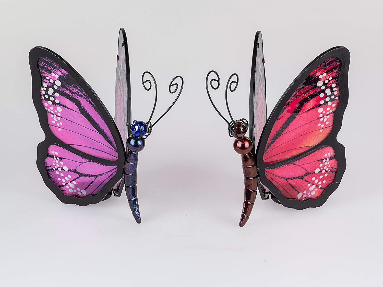 Formano Set of 2 Tea Light Holders Butterflies Red and Purple Made of Metal with Glass F20
