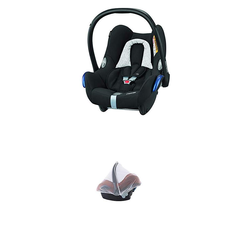 Maxi-Cosi CabrioFix Baby Car Seat Group 0 Plus Car Seat 0-13 kg Baby Car Seat Black Grid + Mosquito Net Suitable for Child Seat, Cabriofix, Pebble and Citi SPS