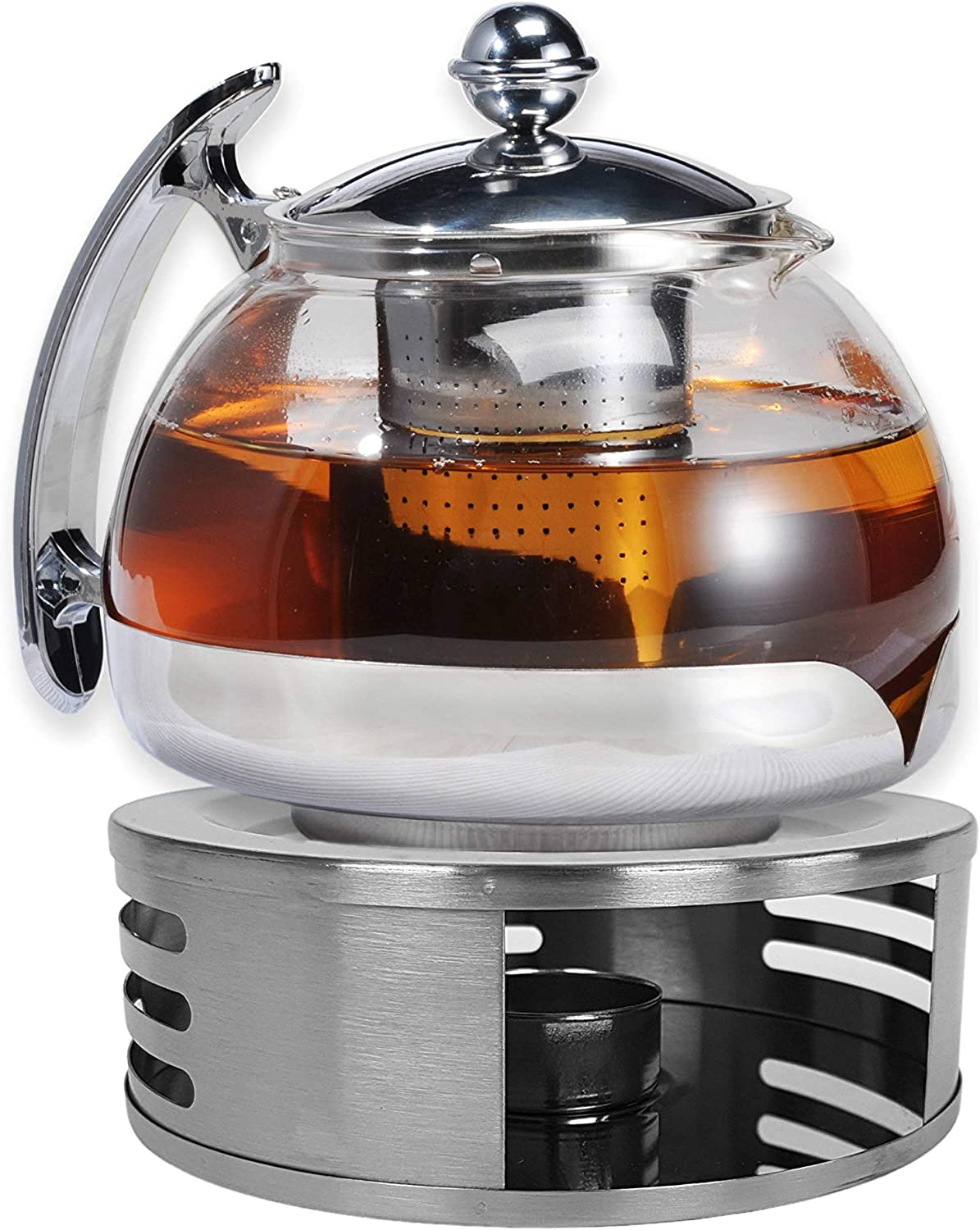 Gravidus Glass Teapot with Strainer Insert and Warmer - 1.2 Litres - Tea Maker & Tea Cosy - Teapot with Warmer - Tea Set