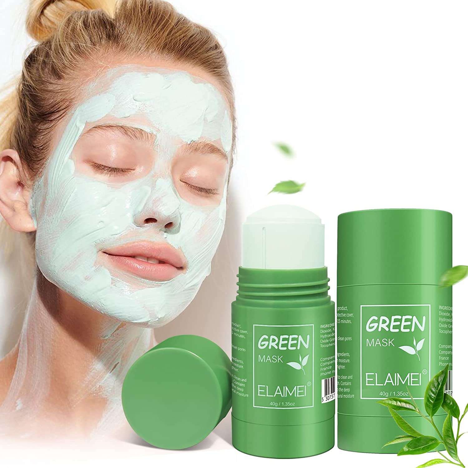 NUEDSFXO 2 x green mask stick, green tea mask, moisturises and controls the oil, deep cleansing pores, combats acne and blackheads, regulate the water and oil household of the skin