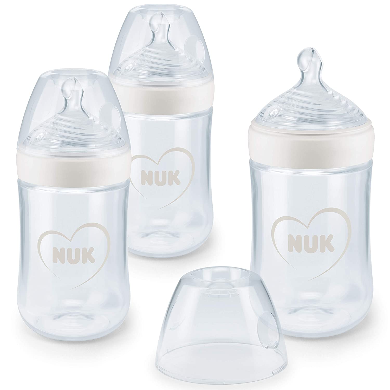 NUK Nature Sense Baby Bottle Set, 6-18 Months, 3x Anti-Colic Baby Bottles, BPA (Bisphenol-A) Free, 260 ml, Heart (Neutral), Pack of 3