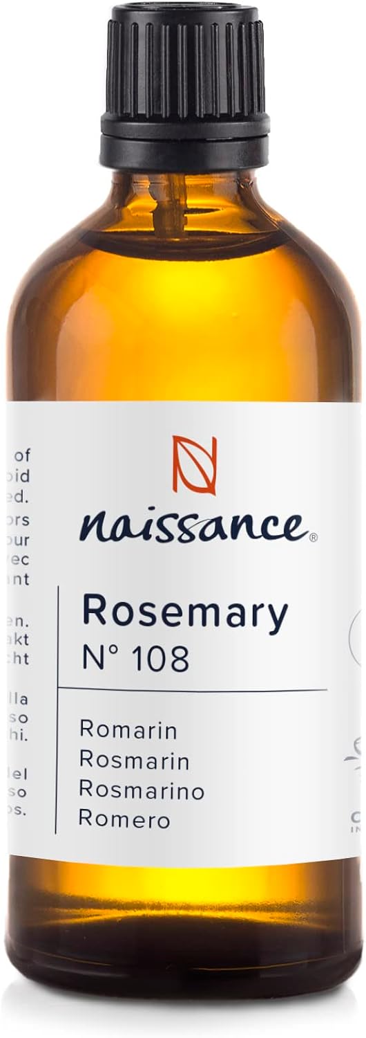 Naissance Rosemary Oil (No. 108), 100 ml, 100% Natural Pure Rosemary Essential Oil for Natural Cosmetics, Hair Growth, Aromatherapy, Oil Burners, Fragrance Oil for Aroma Diffusers