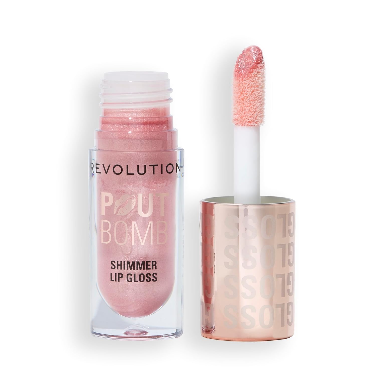 Revolution Pout Bomb Shimmer Gloss Lip Gloss with Hyaluronic Acid & Vanilla Fragrance Shine Pink