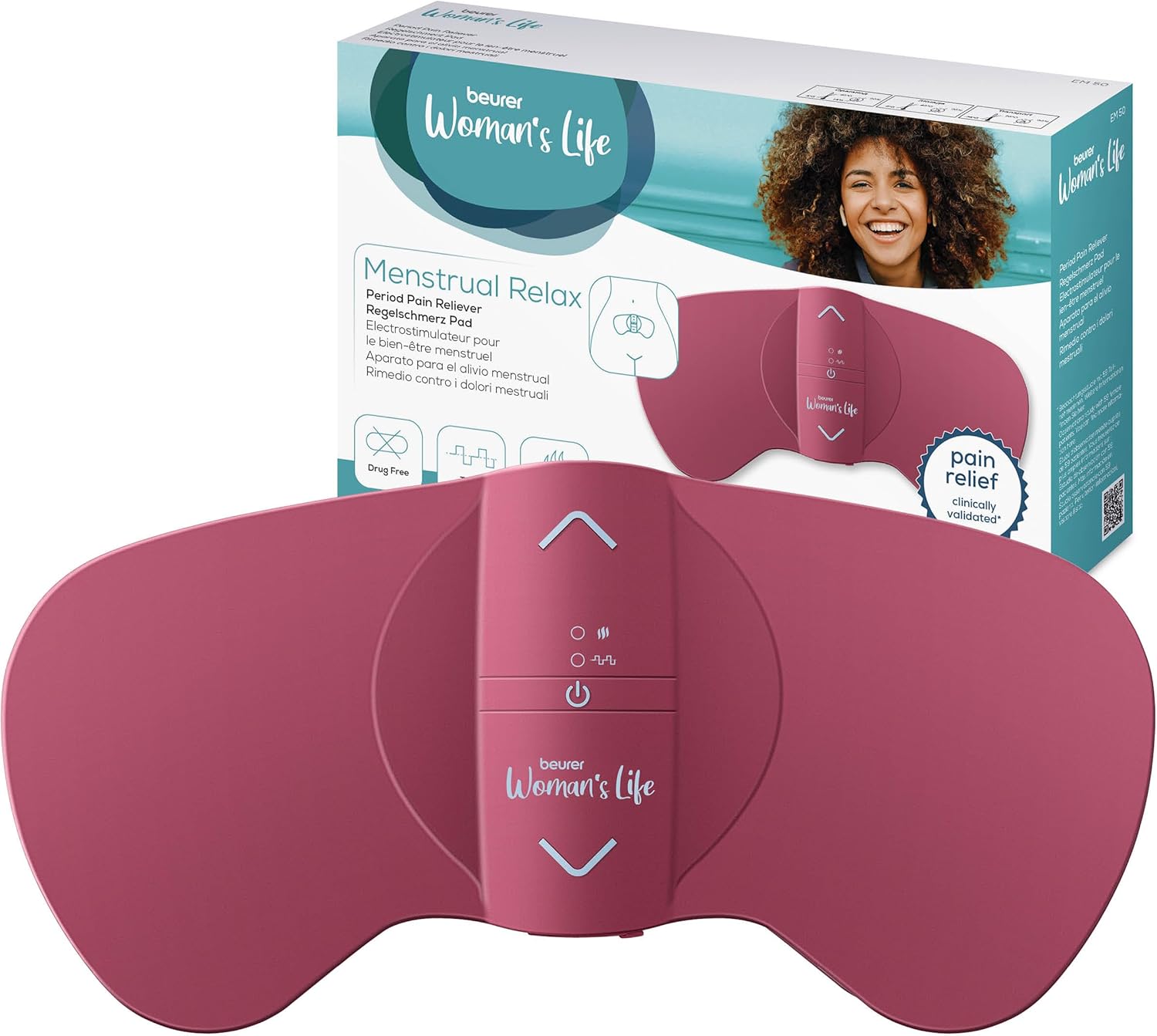 Beurer EM 50 Menstrual Relax, Relief from Menstrual Pain and Pain from Endometriosis, TENS and Heat Function, with Rechargeable Battery