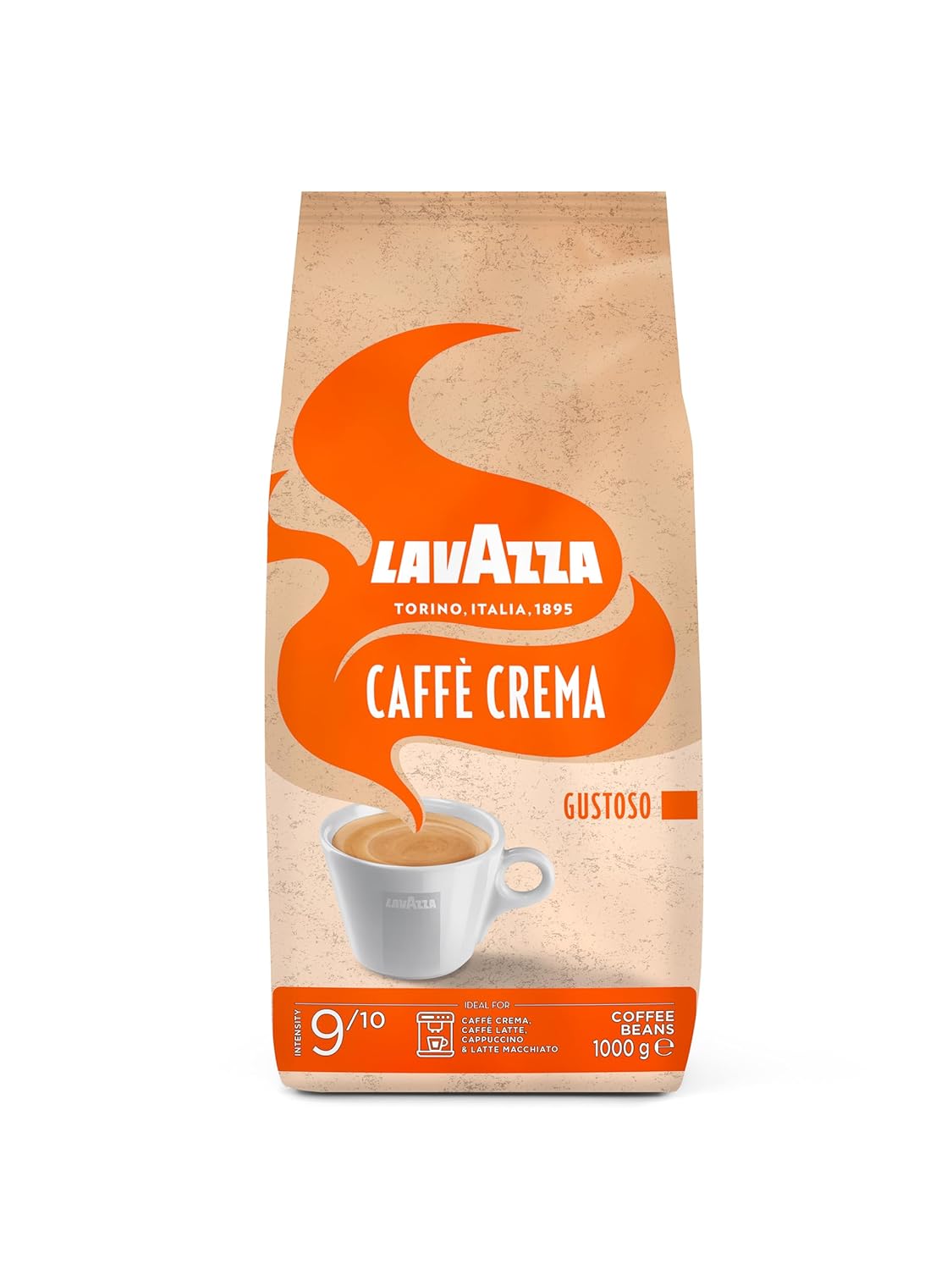 Lavazza, Caffè Crema Gustoso, Coffee Beans for Espresso Machines, with Spicy and Nutty Aroma, for a Strong Flavour, Arabica and Robusta, Intensity 9/10, Medium Roast, 1 kg Pack