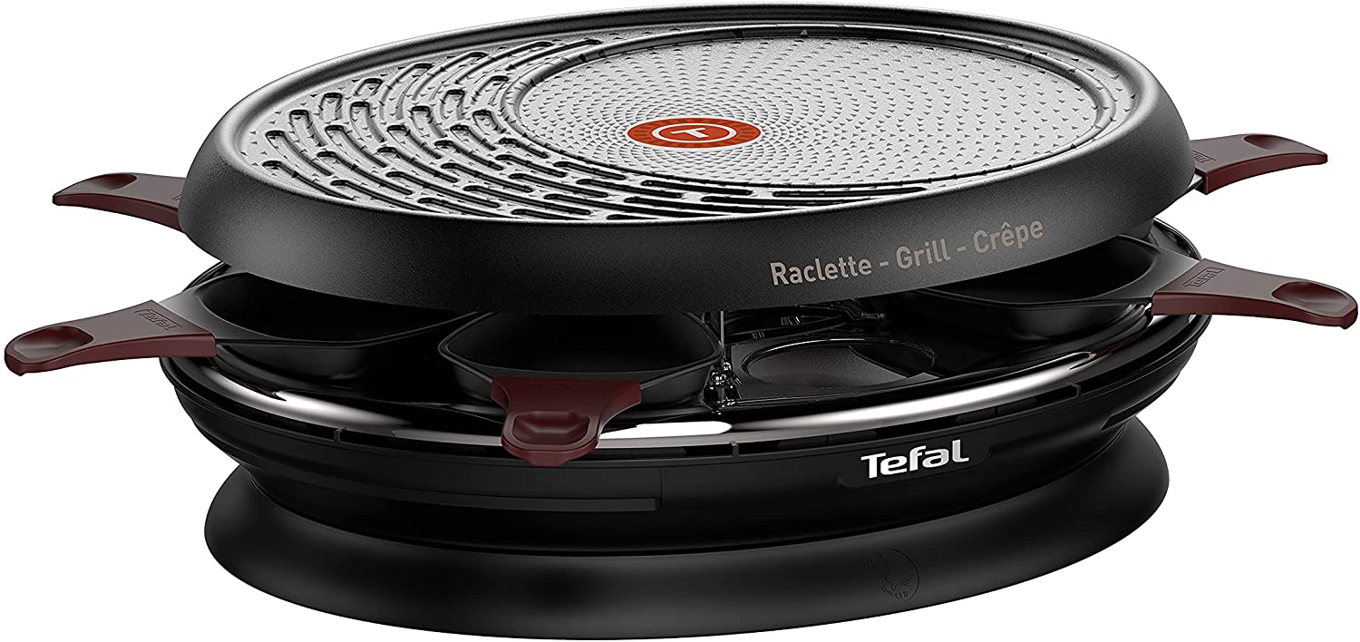 Tefal RE3200 Store\'In Raclette | 1050 Watt | Raclette, Grill and Crepe | 8 Pans | Storage in Device | Non-Stick Coating | Dishwasher Safe | Black