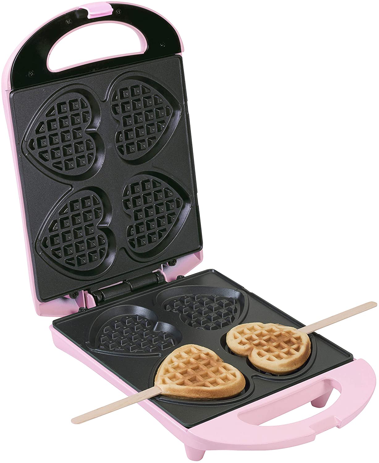 Bestron Waffle Iron For Heart Waffles On Handle, Pink