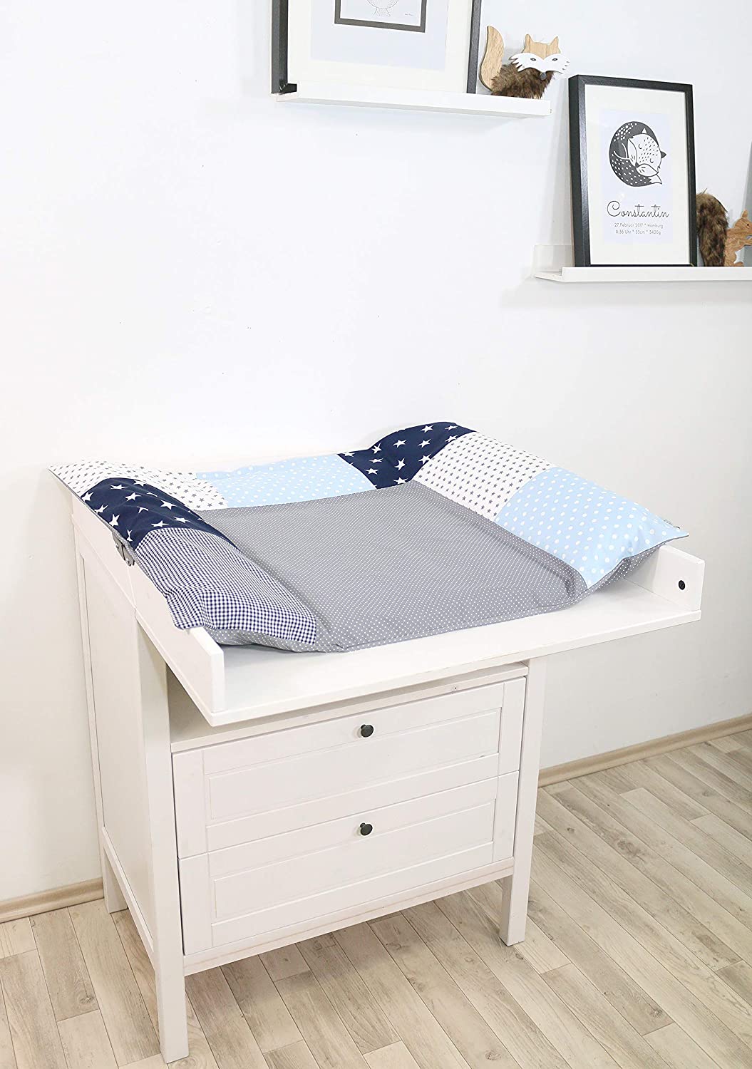 Ullenboom® Cover for Changing Mat in 10 Colours (85 x 75 cm, Baby Changing Mat, Made of Cotton) BLUE LIGHT BLUE GREY